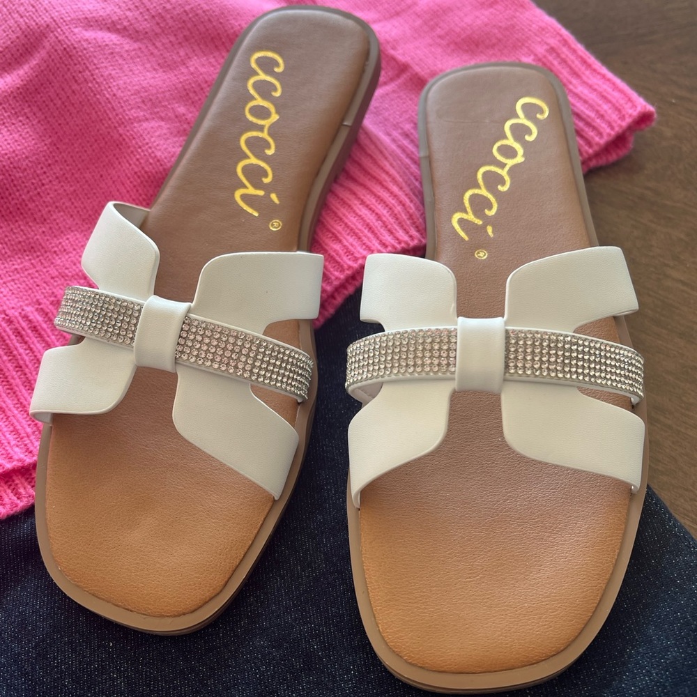 Womens white glamour slide sandals